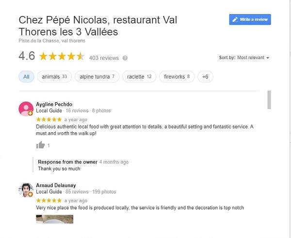 Google my Business restaurant