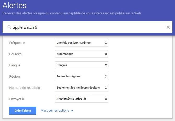 Réglages des alertes Google