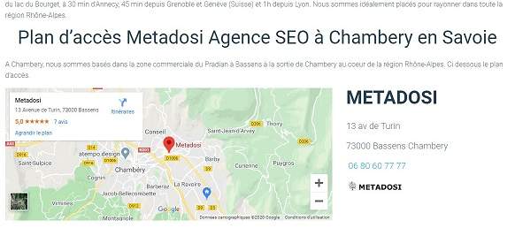 Carte de localisation capture d'écran de l'agence SEO à Chambery