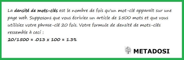 Formule de calcul de la densité de mots clés