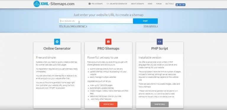 Le site web XML-Sitemaps avec ses options de forfaits gratuits et payants