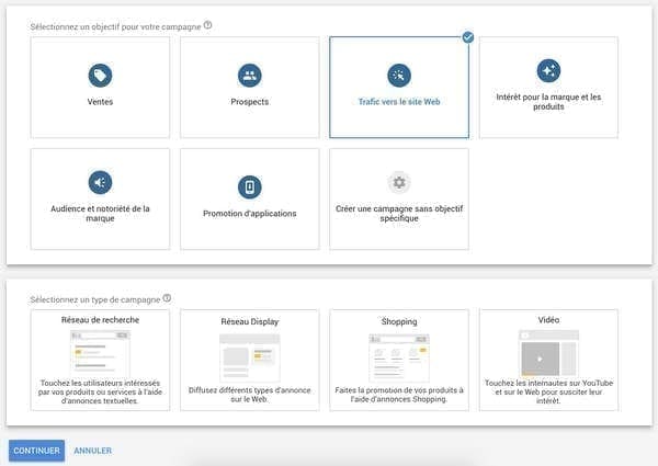 nouvelle campagne d'annonces Google Ads