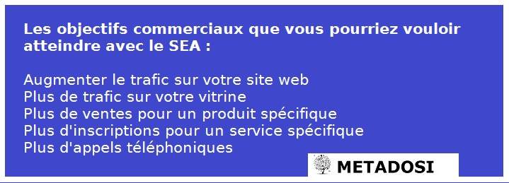 Les objectifs commerciaux que vous pourriez vouloir atteindre avec la SEA