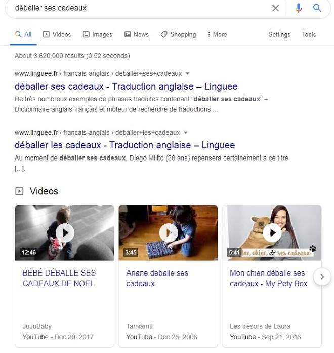 Vidéo recherche universelle Google