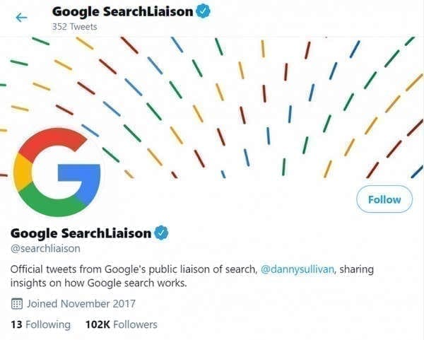 Le compte Twitter de Google Search Liaison