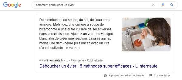 pour figurer sur la première page des résultats de recherche de Google, optimisez pour les "extraits optimisés". image d'un "Extrait Optimisé"