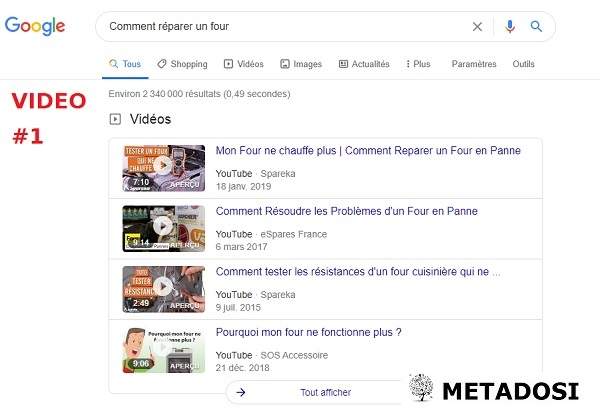 vidéos dans la première page des SERPs de google