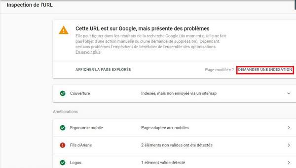 Comment demander l'indexation avec l'outil d'inspection des URL de la Search Console de Google ?