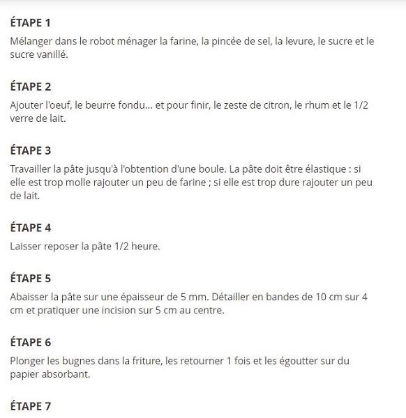 les différentes étapes d'une recette