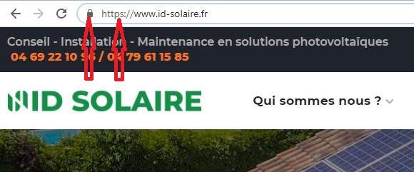 L'URL de ID Solaire indiquant que le site est sécurisé