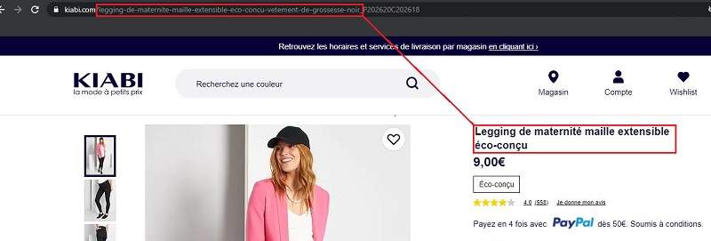 Exemple d'URL pour un site qui vend des leggings