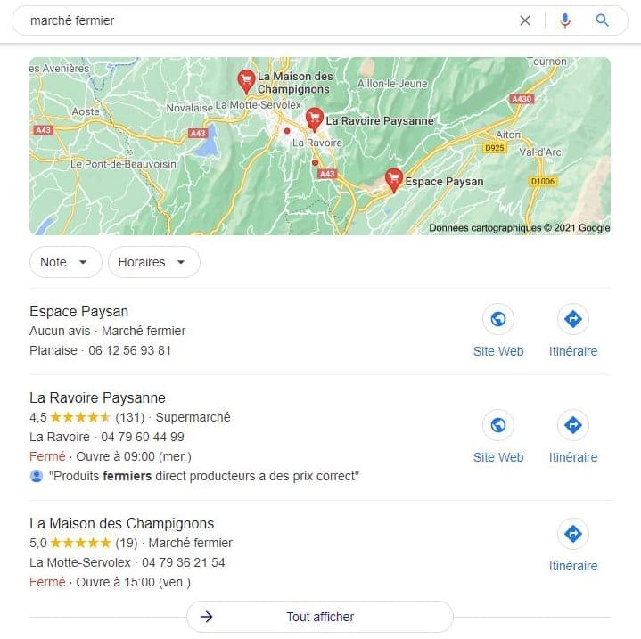 Pack local 3 Google recherche de marché fermier