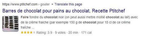 Résultat SEO pour le chocolat