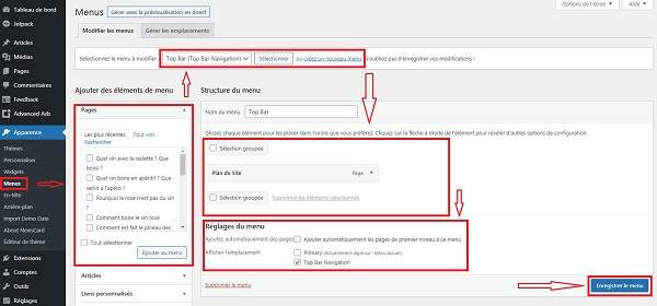 WordPress configure un menu