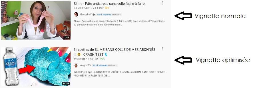 Un exemple de vignettes vidéo sur YouTube