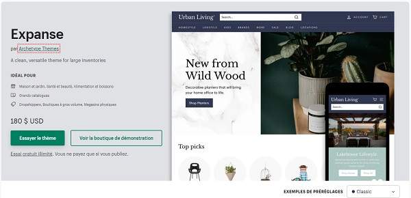 Aperçu du thème Expanse de Shopify