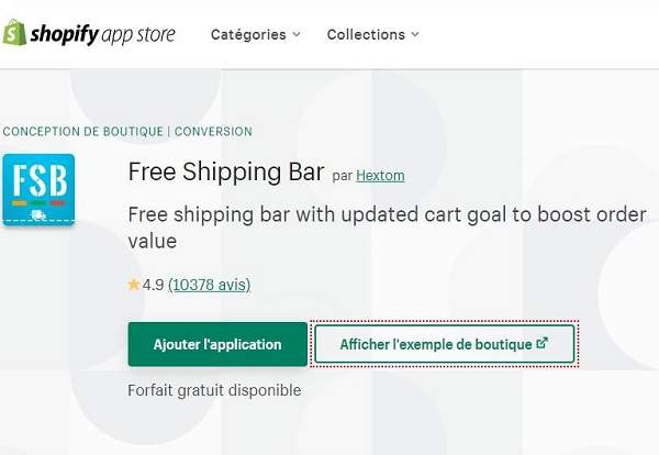 Application Shopify Free Shipping Bar