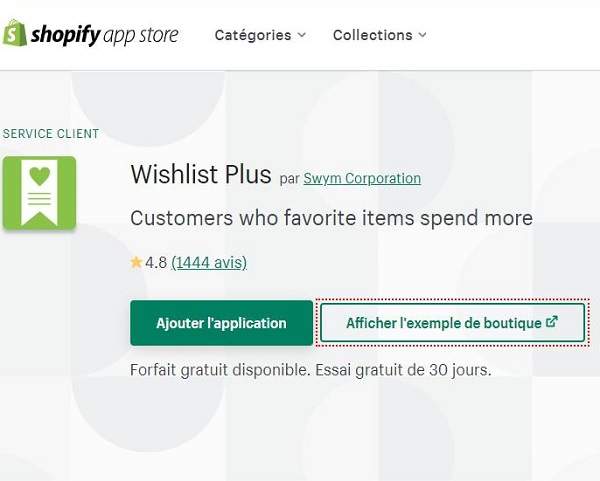 Extension Shopify Wishlist plus