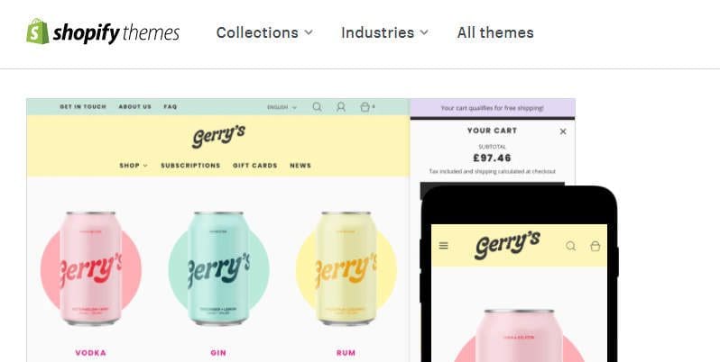 Thème shopify coloré présenté sur leur site Web