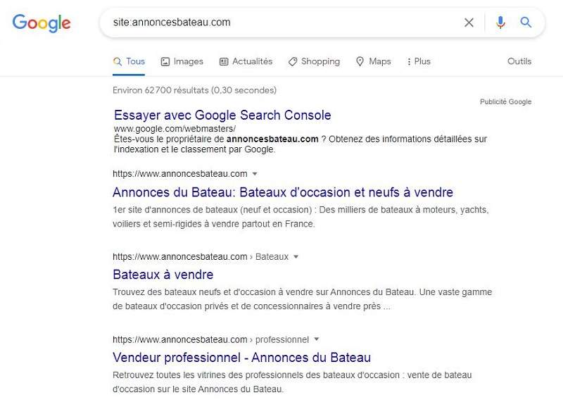 Recherche de site sur Google