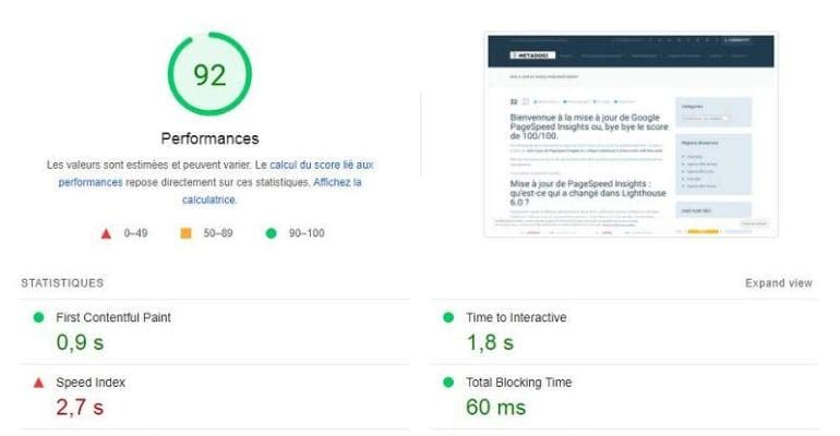 Mise à jour de Google PageSpeed Insight