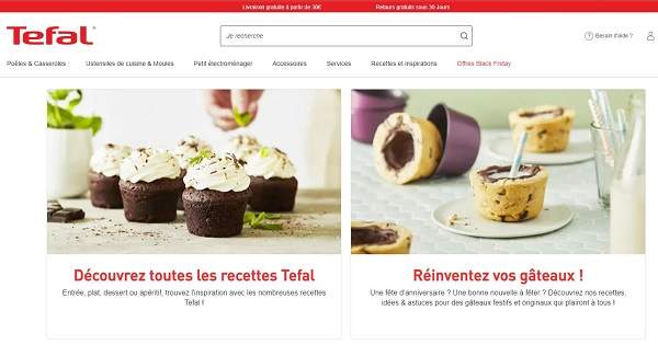 Une page de recettes sur le site web de Tefal