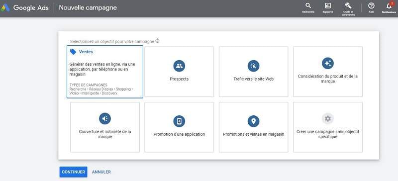 Création d'une campagne Google Ads