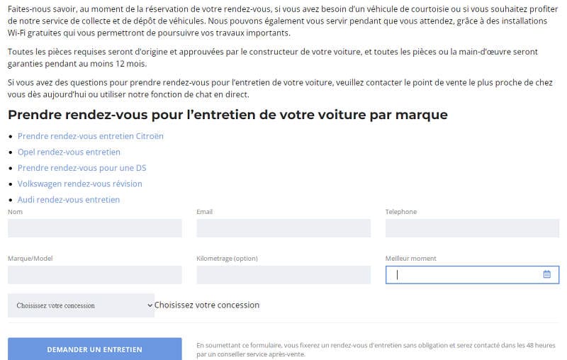 Prendre rendez-vous pour un entretien automobile