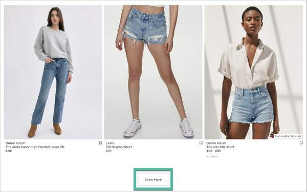 pagination avec bouton "show more" - Aritzia