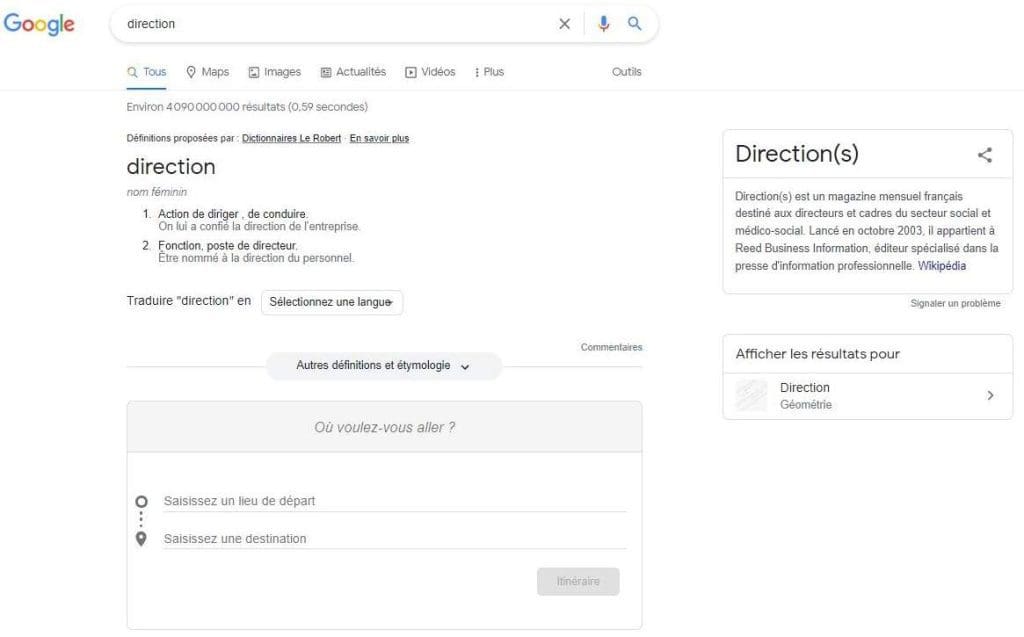 Navigation de recherche Google