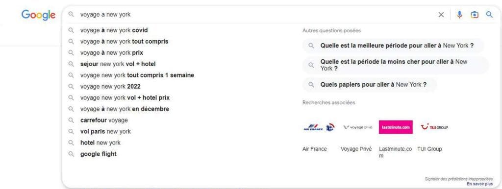 Exemple d'autocomplétion Google