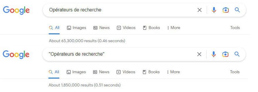 Différences entre la recherche Google avec et sans guillemets