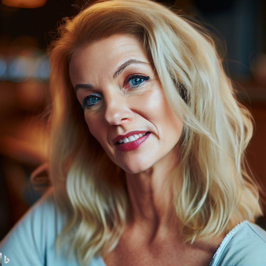 Image d'un persona d'une femme de 45 ans dans une rencontre de speed dating dans un bar pour un site de rencontre