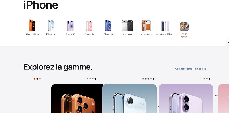 10 Exemples de Landing page qui convertissent 5 Page iPhone Apple permettant de comparer les modèles et de les acheter