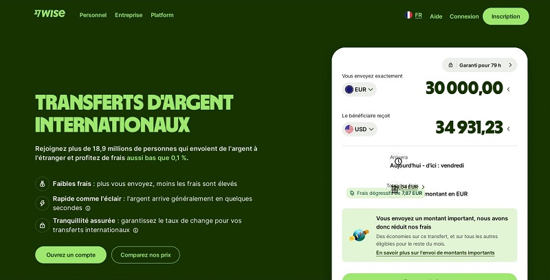 10 Exemples de Landing page qui convertissent 3 Simulateur Wise affichant montant envoyé, frais et somme reçue